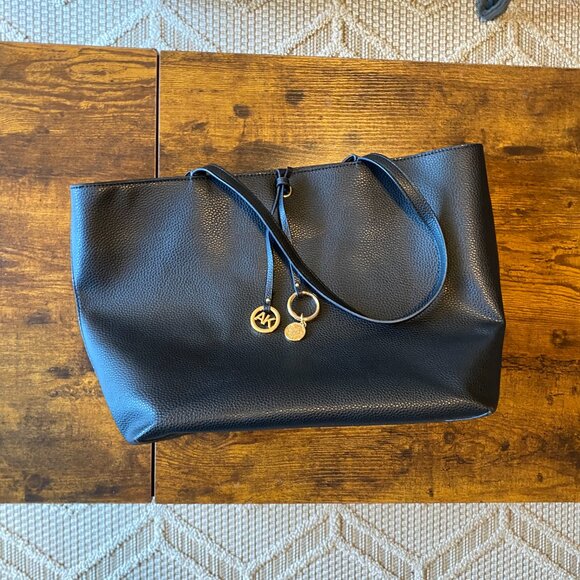 Anne Klein Black Faux Leather Tote with Gold Accents and Charms - Picture 2 of 10